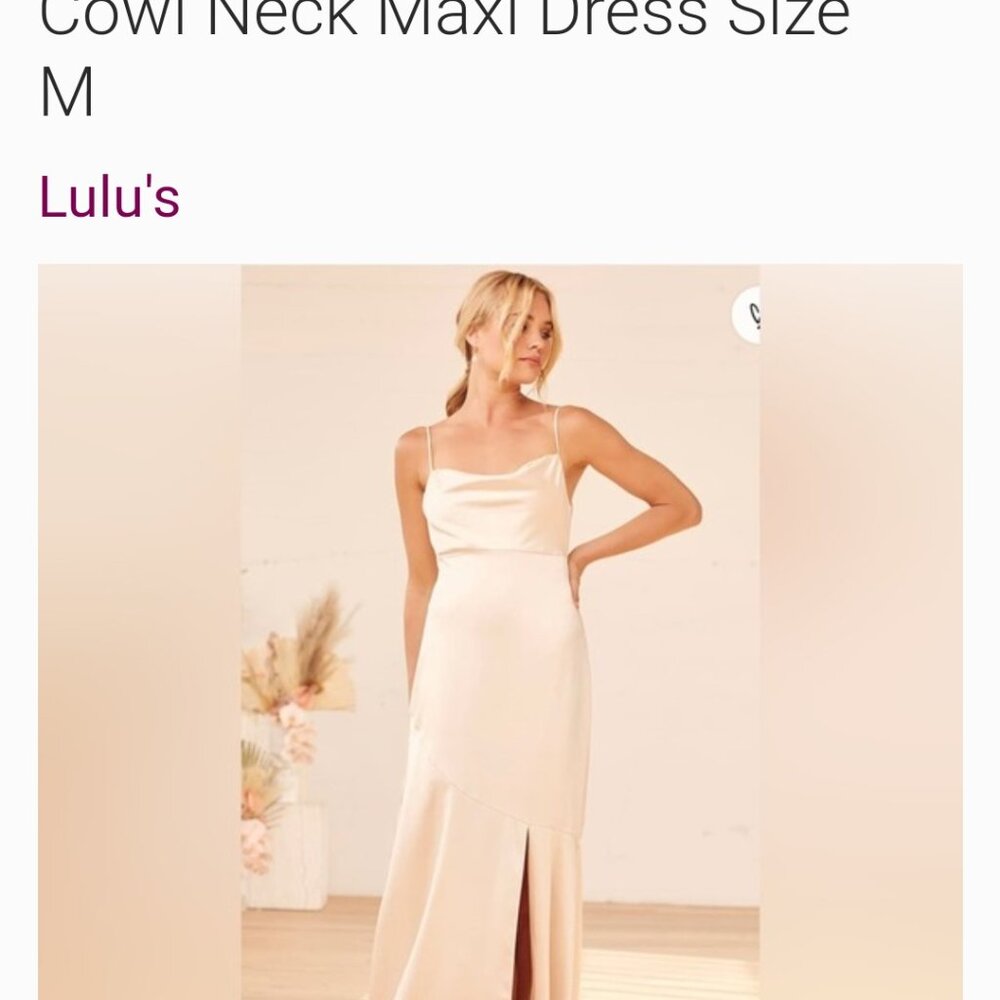 Lulu’s Ivory Moment In The Spotlight Champagne Satin Cowl Neck Maxi Dress Size M